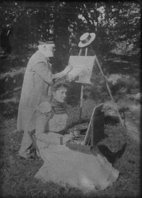 2 konstnärer som målar i naturen
Nyckelord: Staffli Pensel Dräkt Färglåda