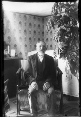 Man sittande i stol.
Nyckelord: Träd Tapet