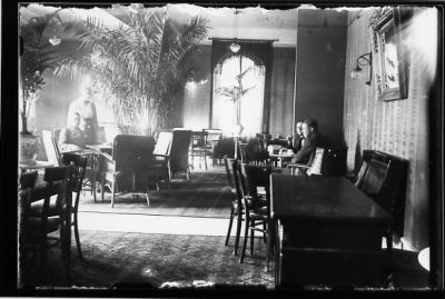 2 män sittande vid bord och man sittande och kvinna stående vid annat bord i lokal.
Nyckelord: Växt