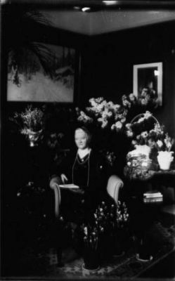 Kvinna sittande i rum med blommor.
Nyckelord: Blommor Tavla